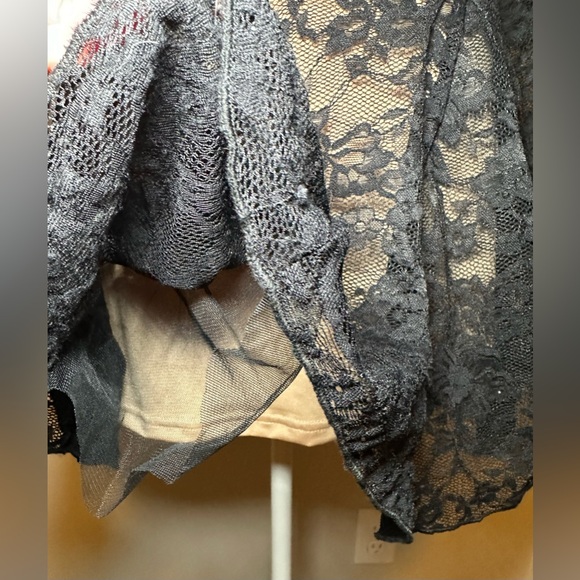 Black Lace Long Sleeve Mini Dress Sheer Floral Goth Fairy Romantic Fit & Flare - Picture 8 of 9